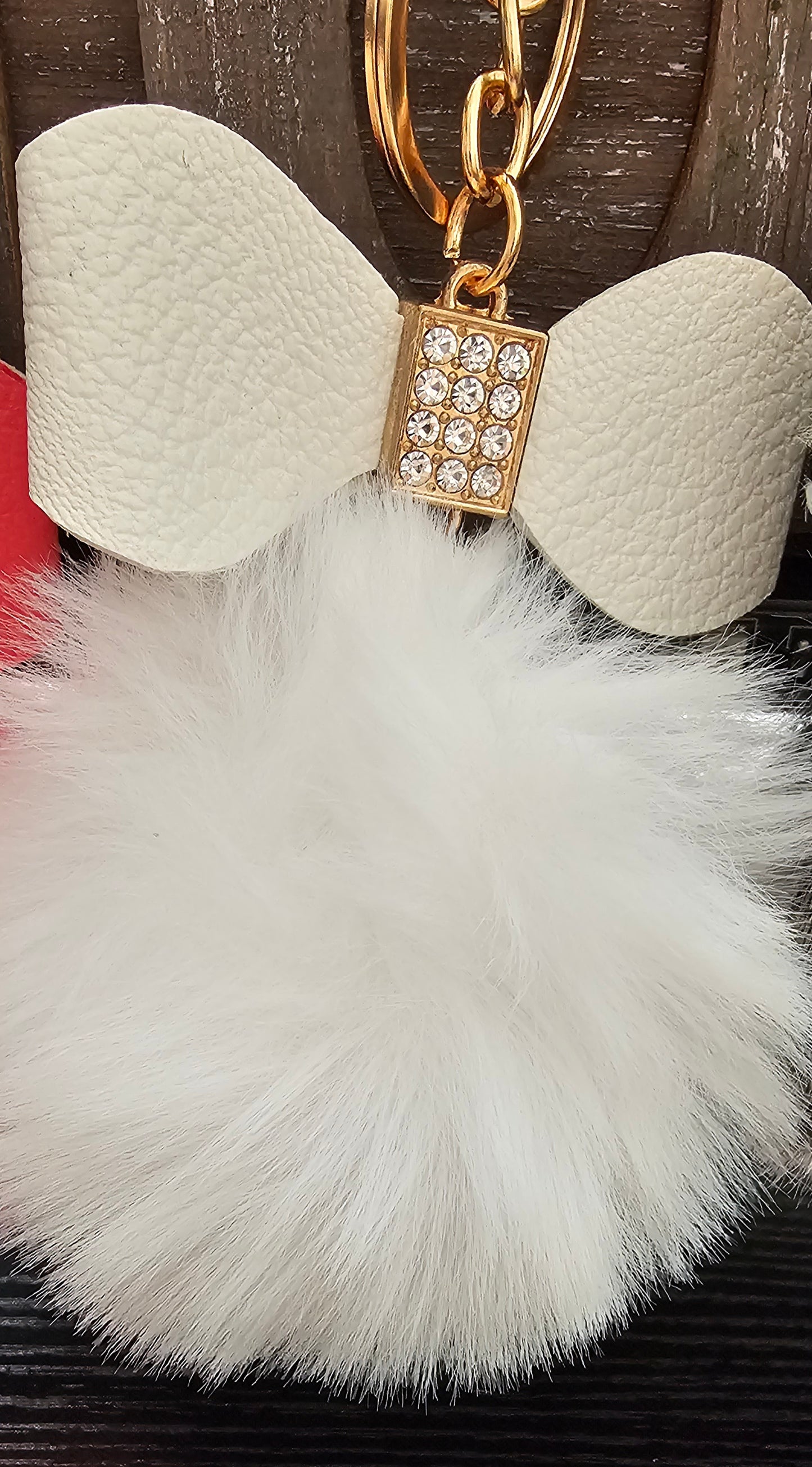 Assorted bow rhinestone pompom bag charm - Christine Boutique Glam