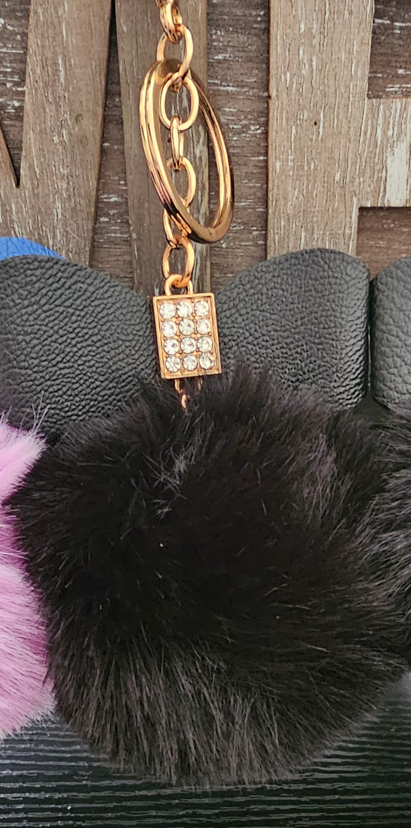 Assorted bow rhinestone pompom bag charm - Christine Boutique Glam