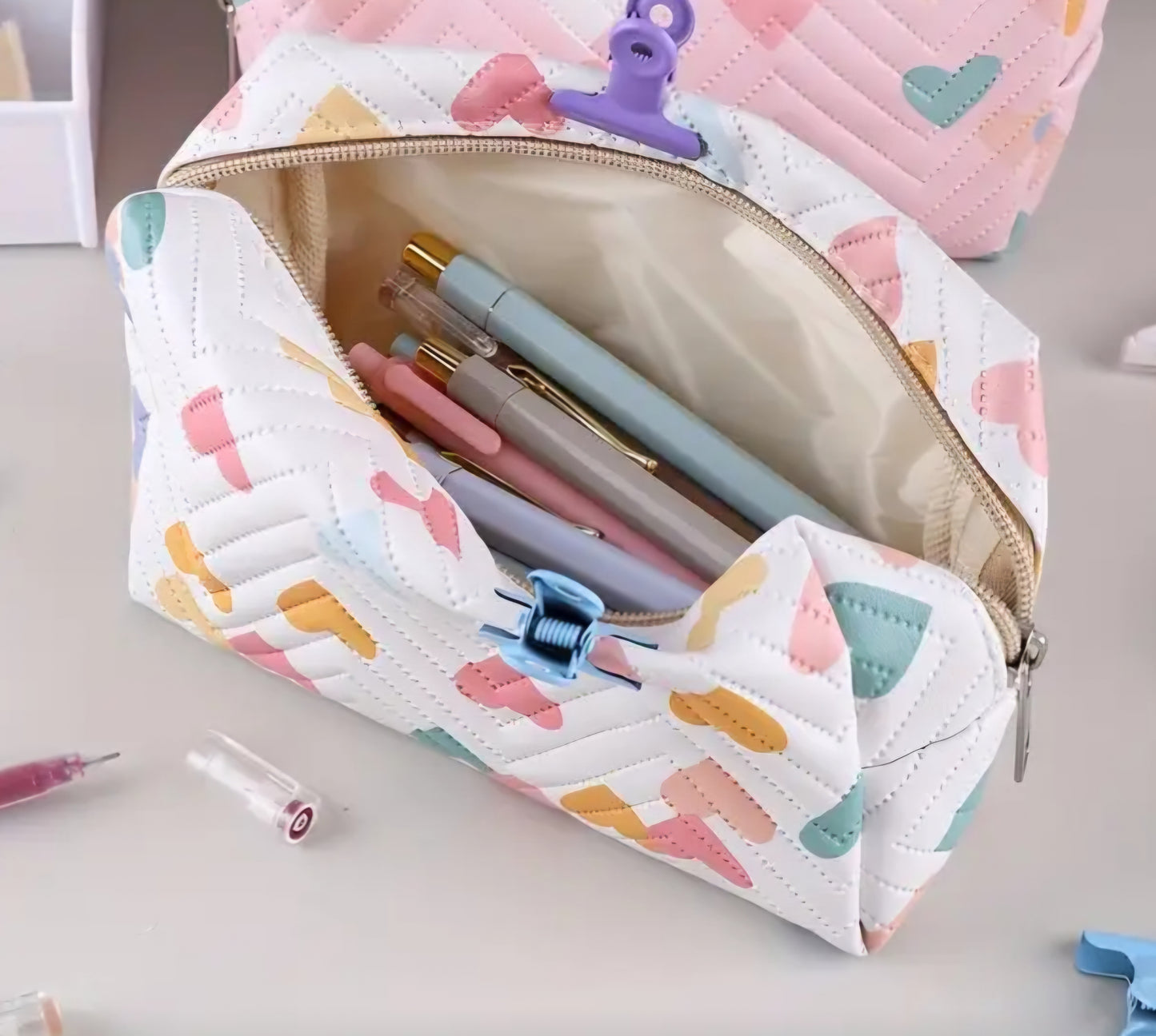 Cosmetic bag or pencil case-multi color heart design
