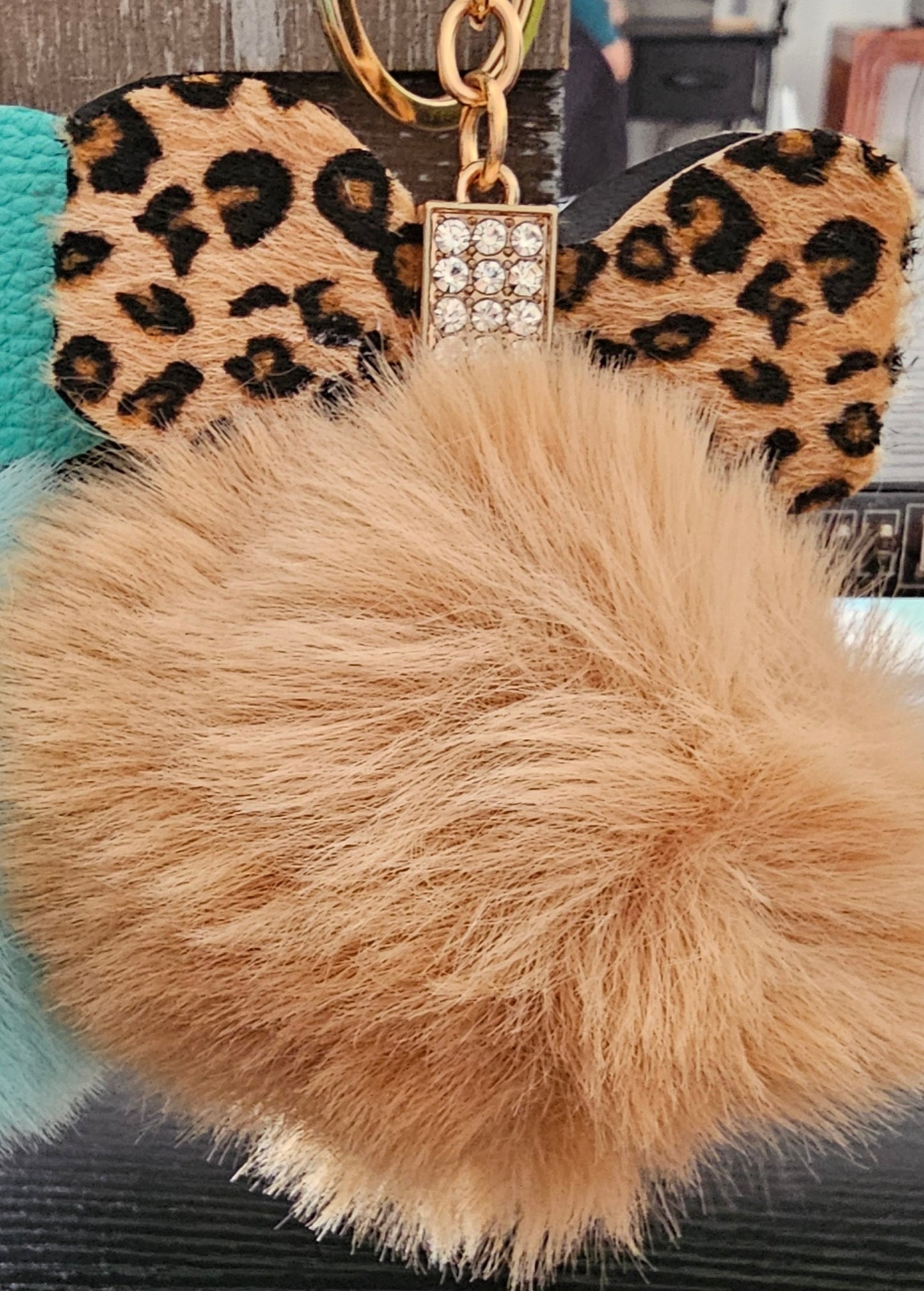 Assorted bow rhinestone pompom bag charm - Christine Boutique Glam