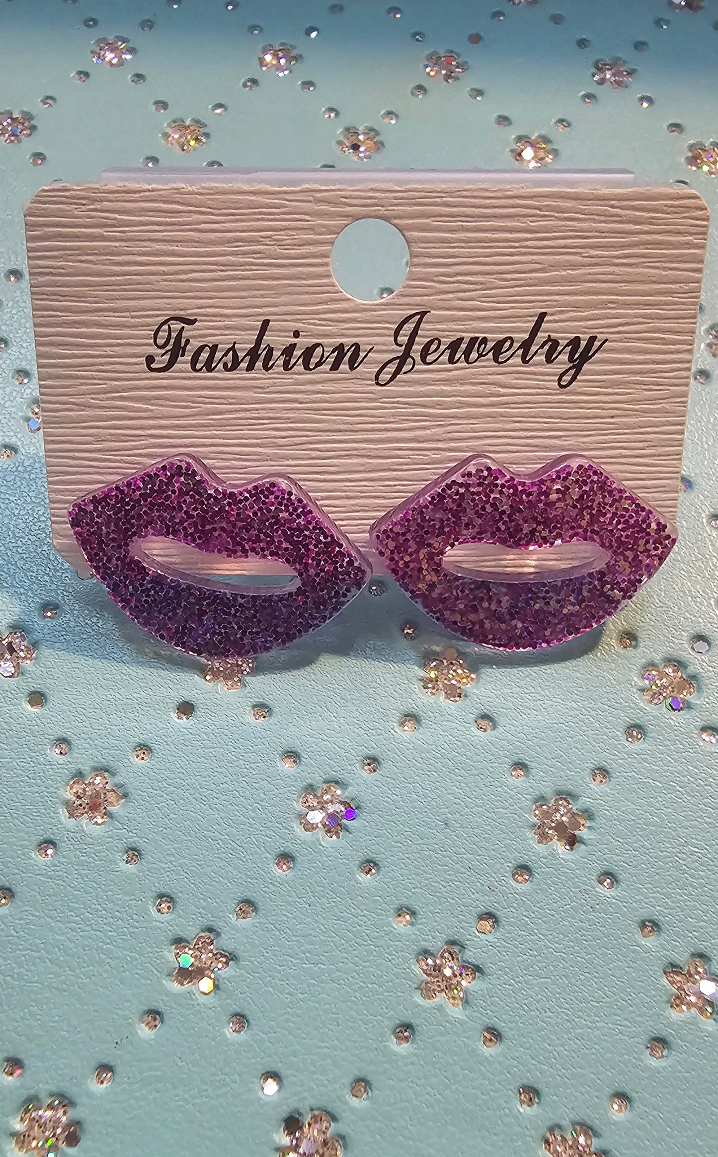 Glitter lip shape earrings 1 pair - Christine Boutique Glam