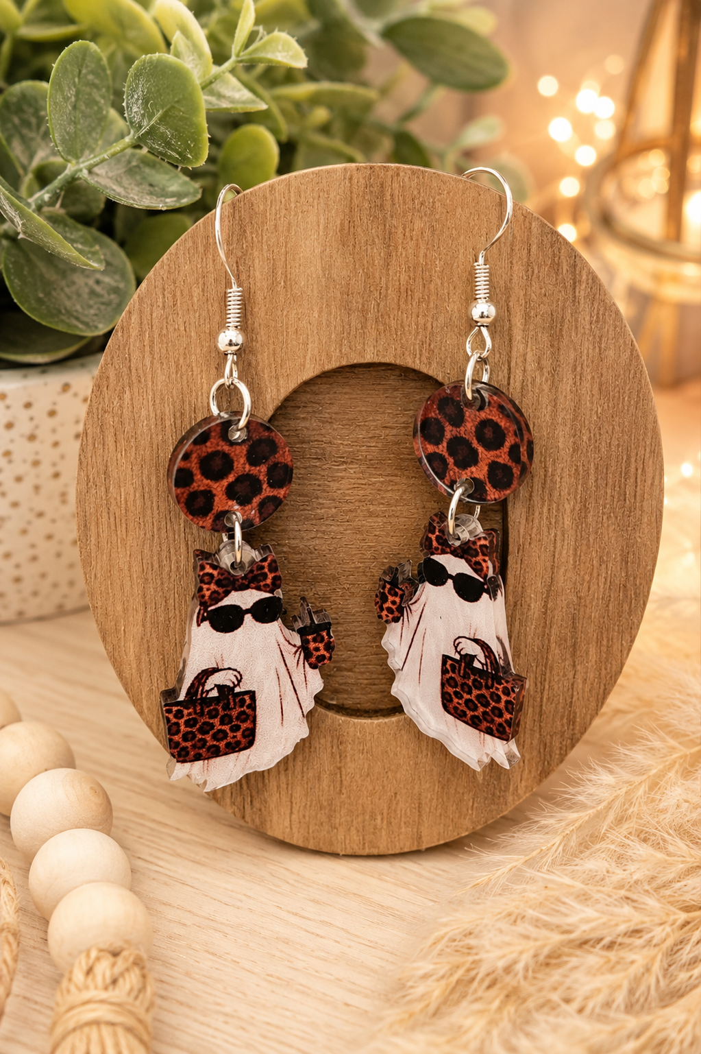 Leopard Print Ghost Dangle Earrings - Women's Accessories