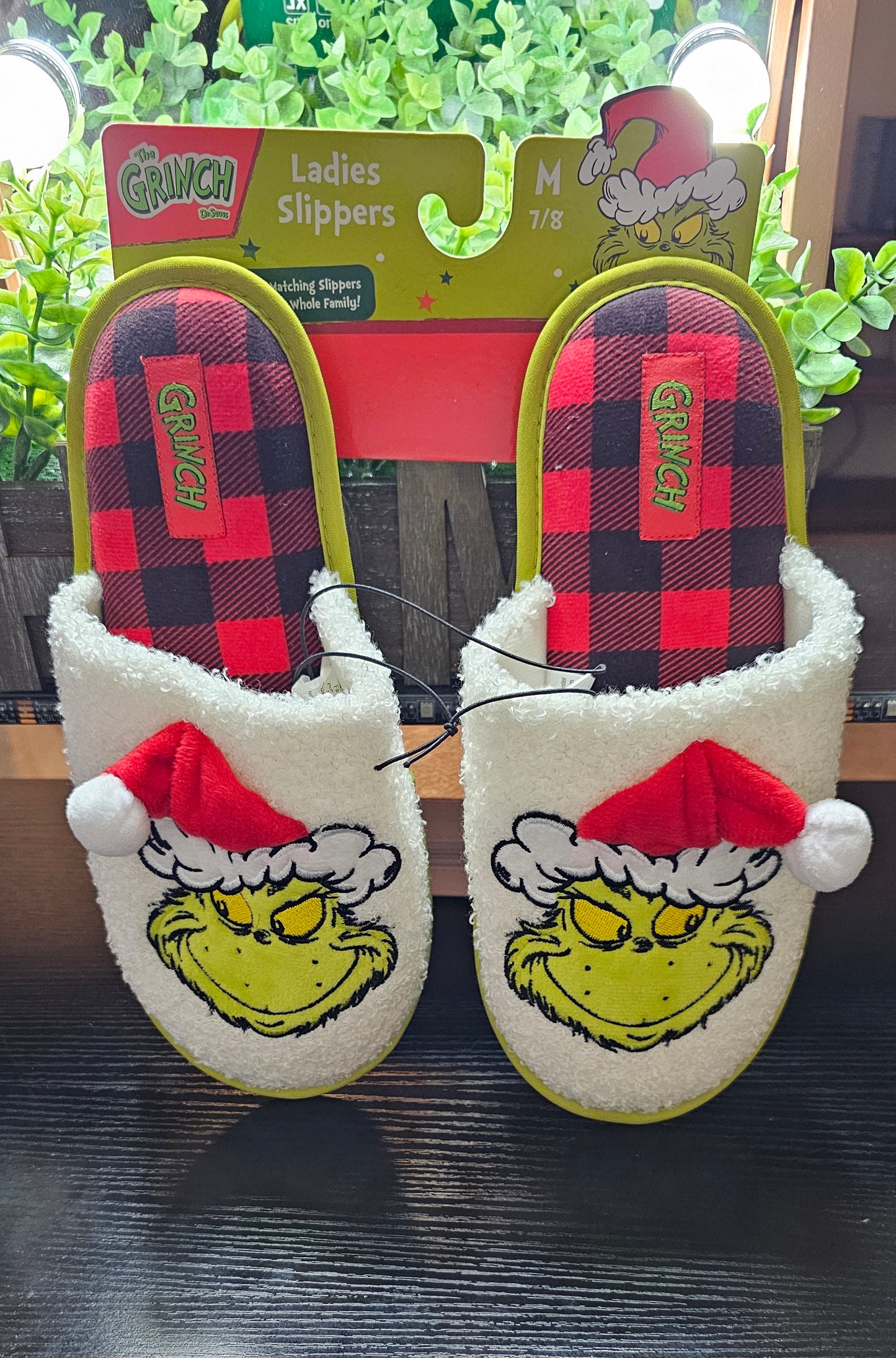 Womens Grinch slippers size 7-8 - Christine Boutique Glam
