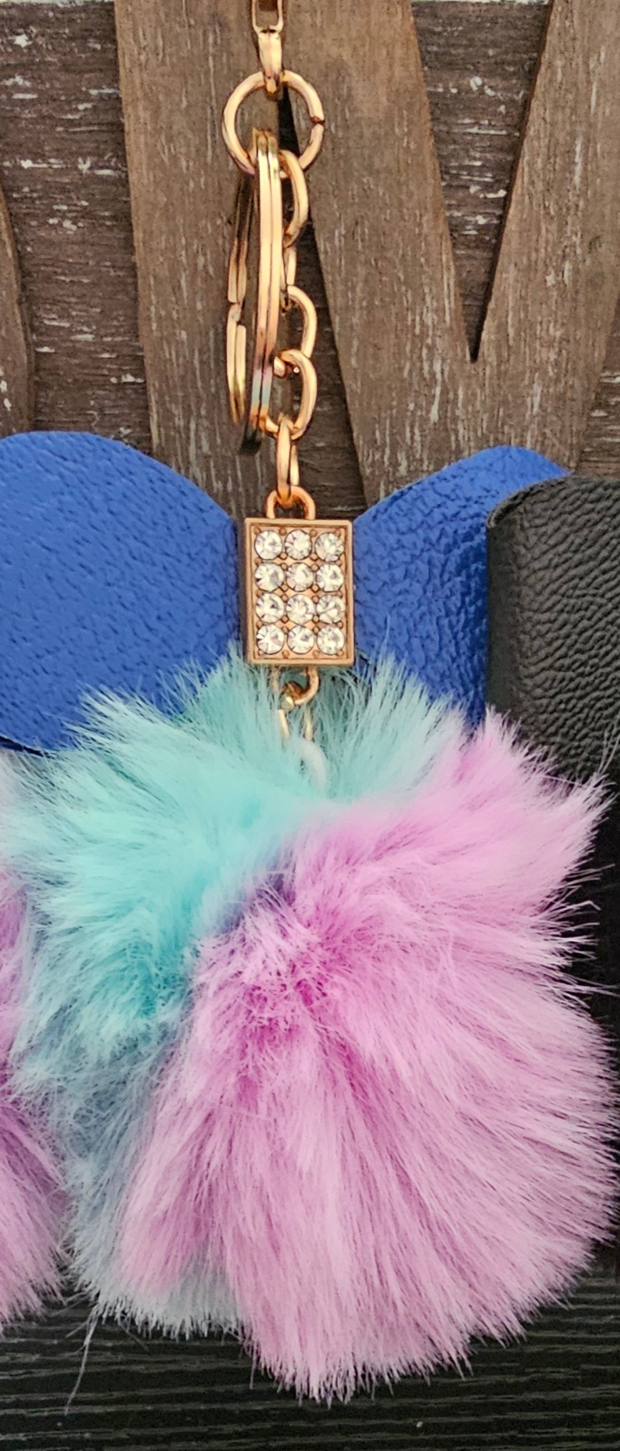 Assorted bow rhinestone pompom bag charm - Christine Boutique Glam