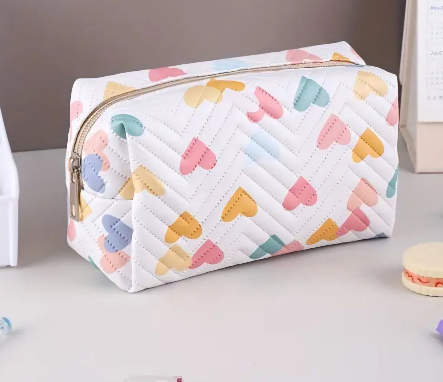 Cosmetic bag or pencil case-multi color heart design