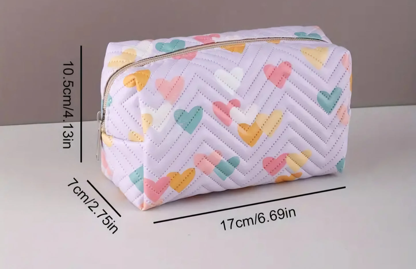 Cosmetic bag or pencil case-multi color heart design