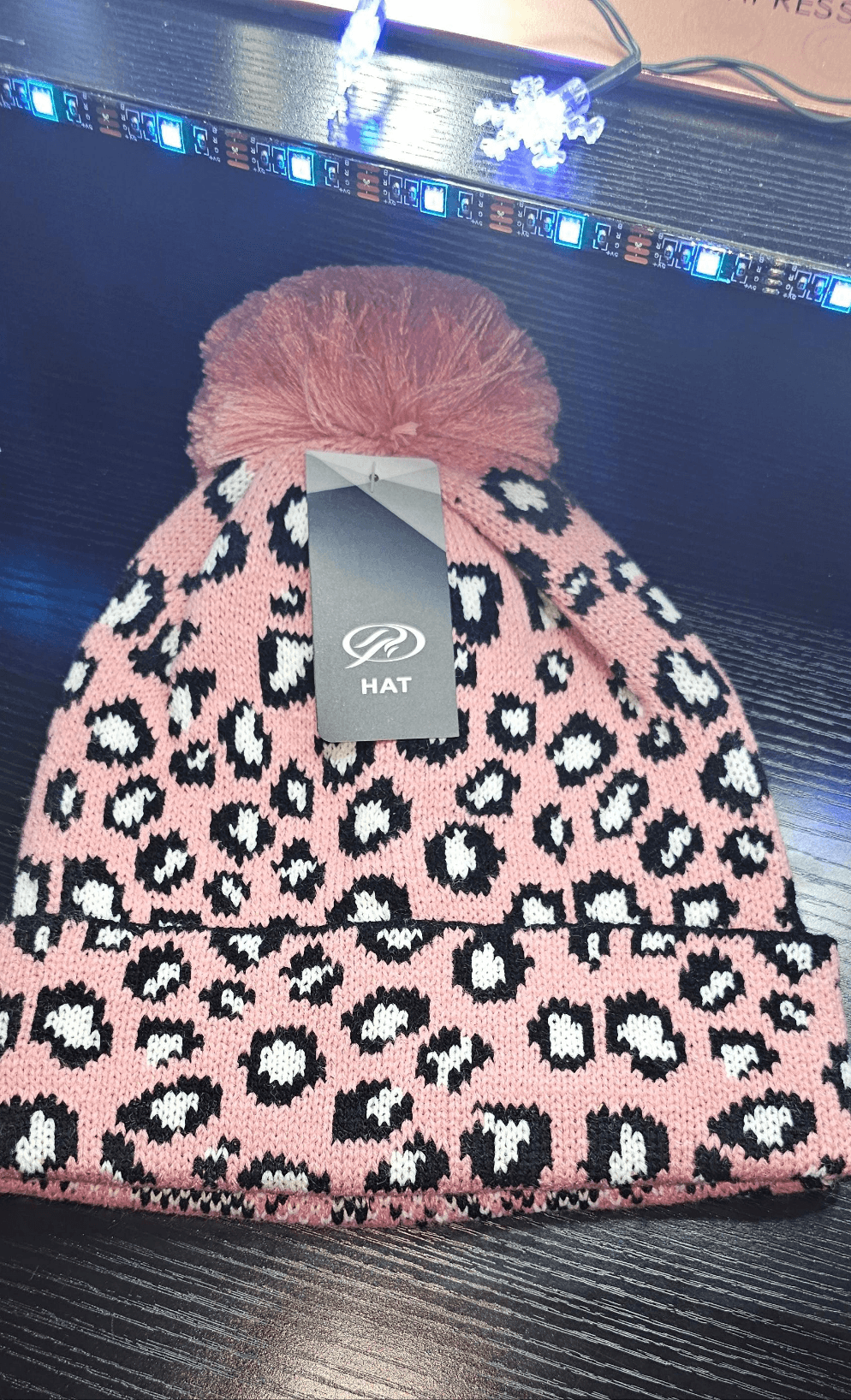 Pink leopard print knit hat - Christine Boutique Glam