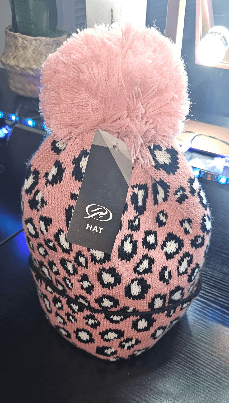 Pink leopard print knit hat - Christine Boutique Glam