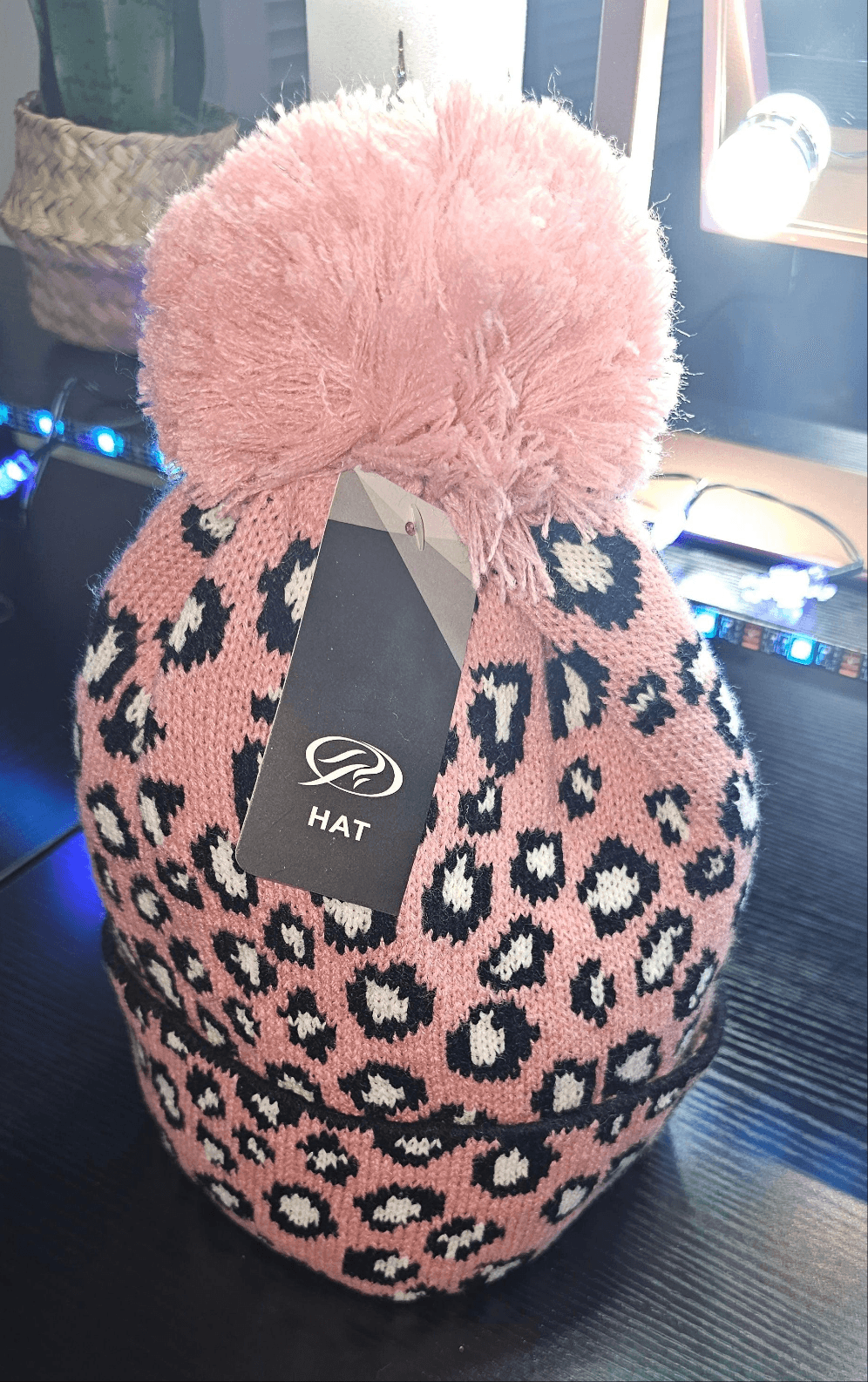 Pink leopard print knit hat - Christine Boutique Glam