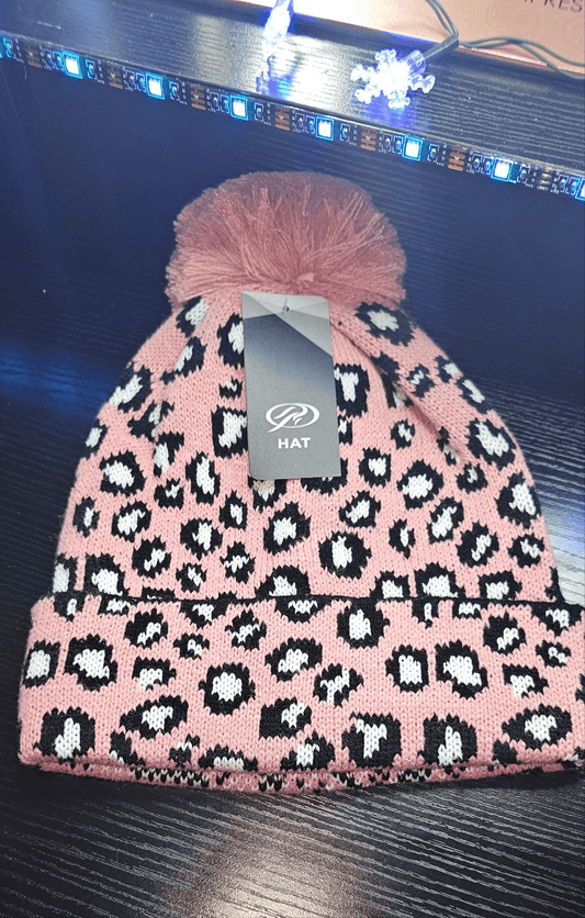 Pink leopard print knit hat - Christine Boutique Glam