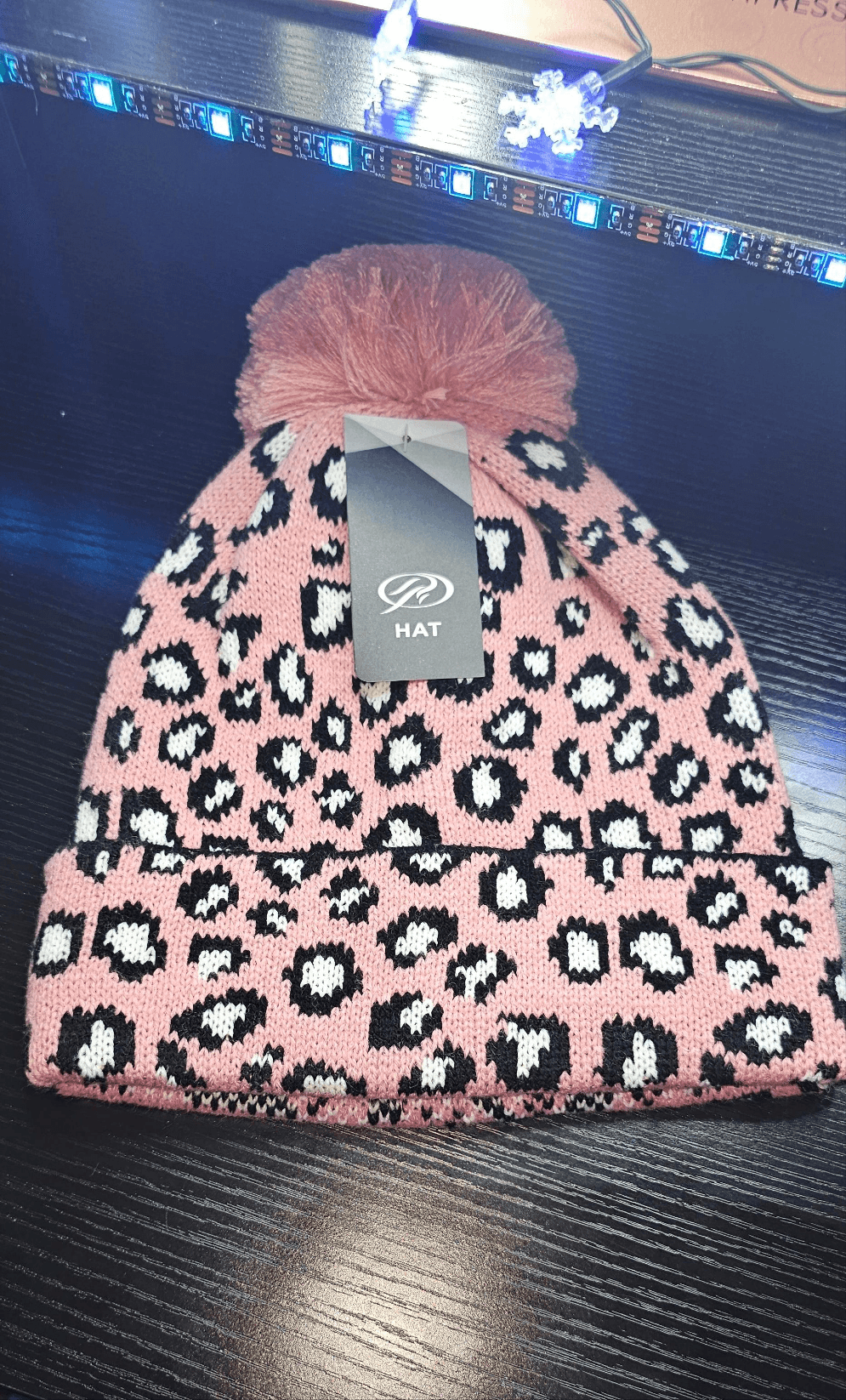 Pink leopard print knit hat - Christine Boutique Glam