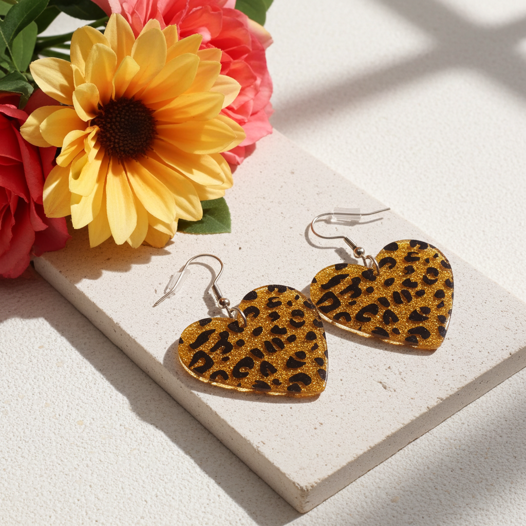 1 pair leopard print heart earrings set