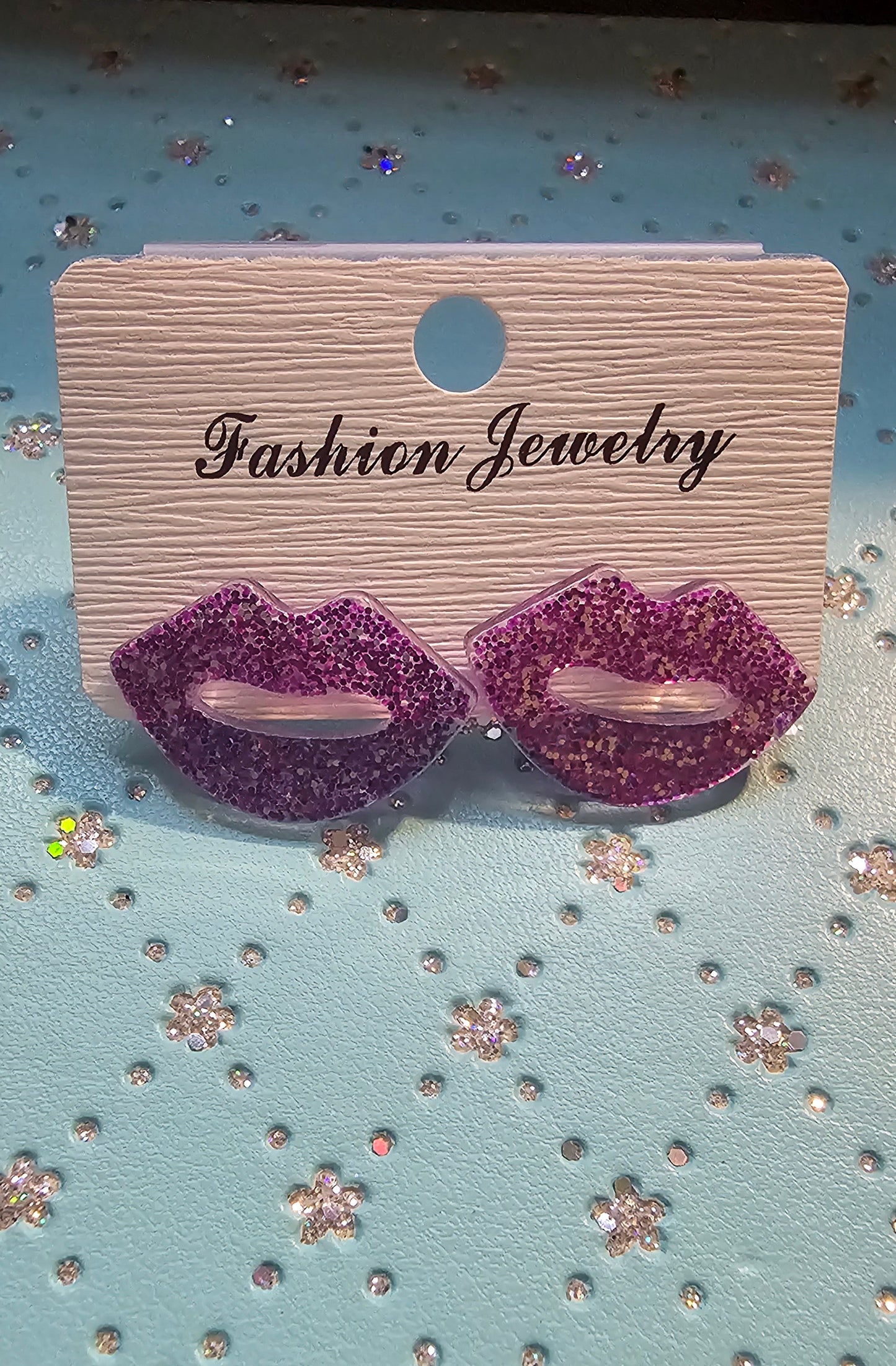 Glitter lip shape earrings 1 pair - Christine Boutique Glam