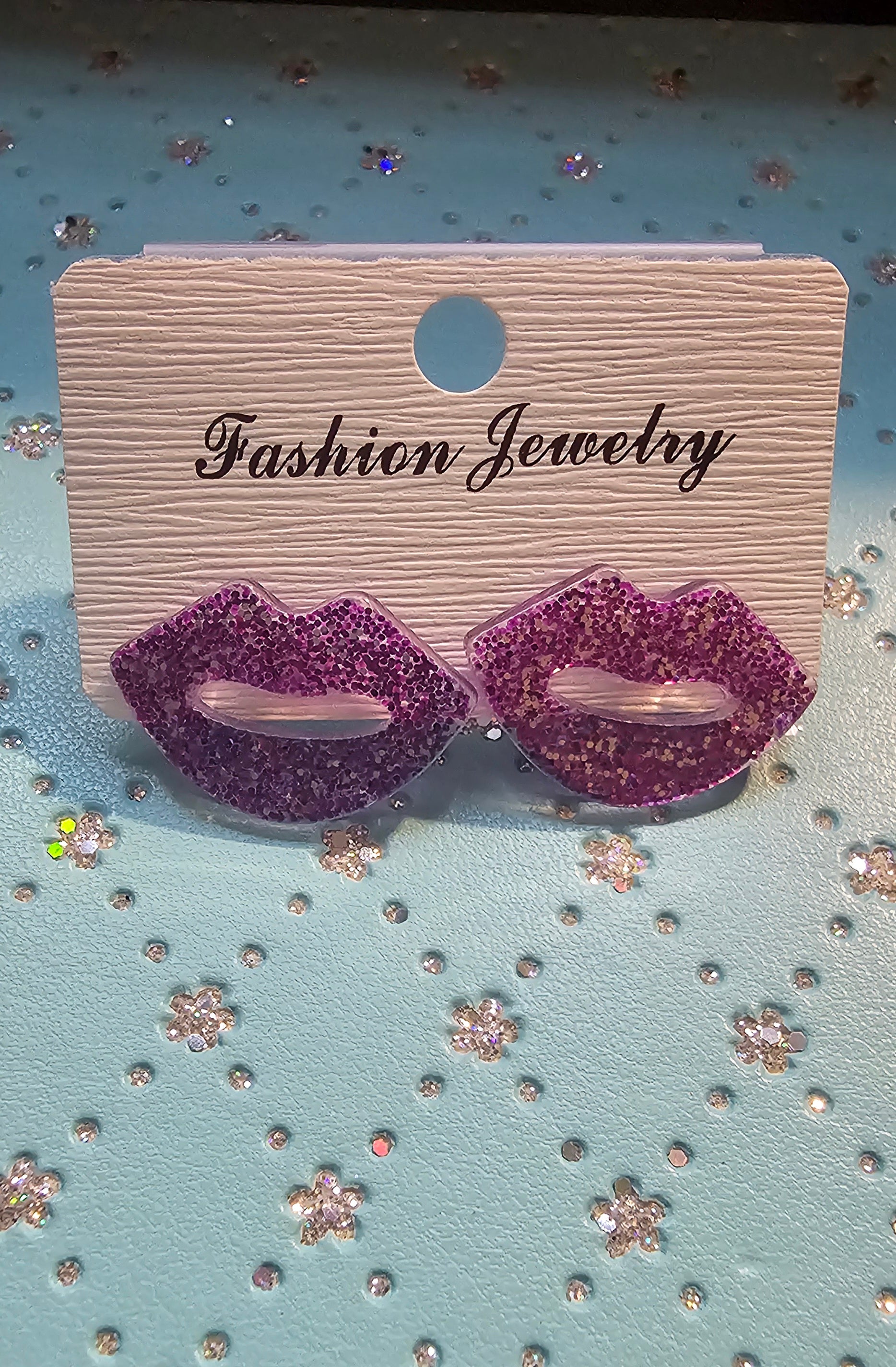 Glitter lip shape earrings 1 pair - Christine Boutique Glam