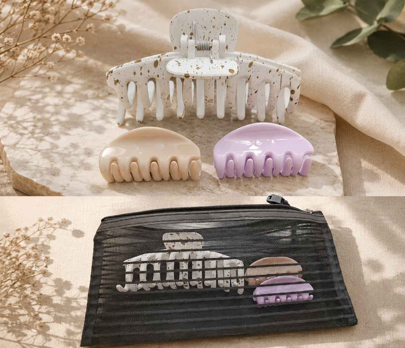 3pc hair clip set with bag
