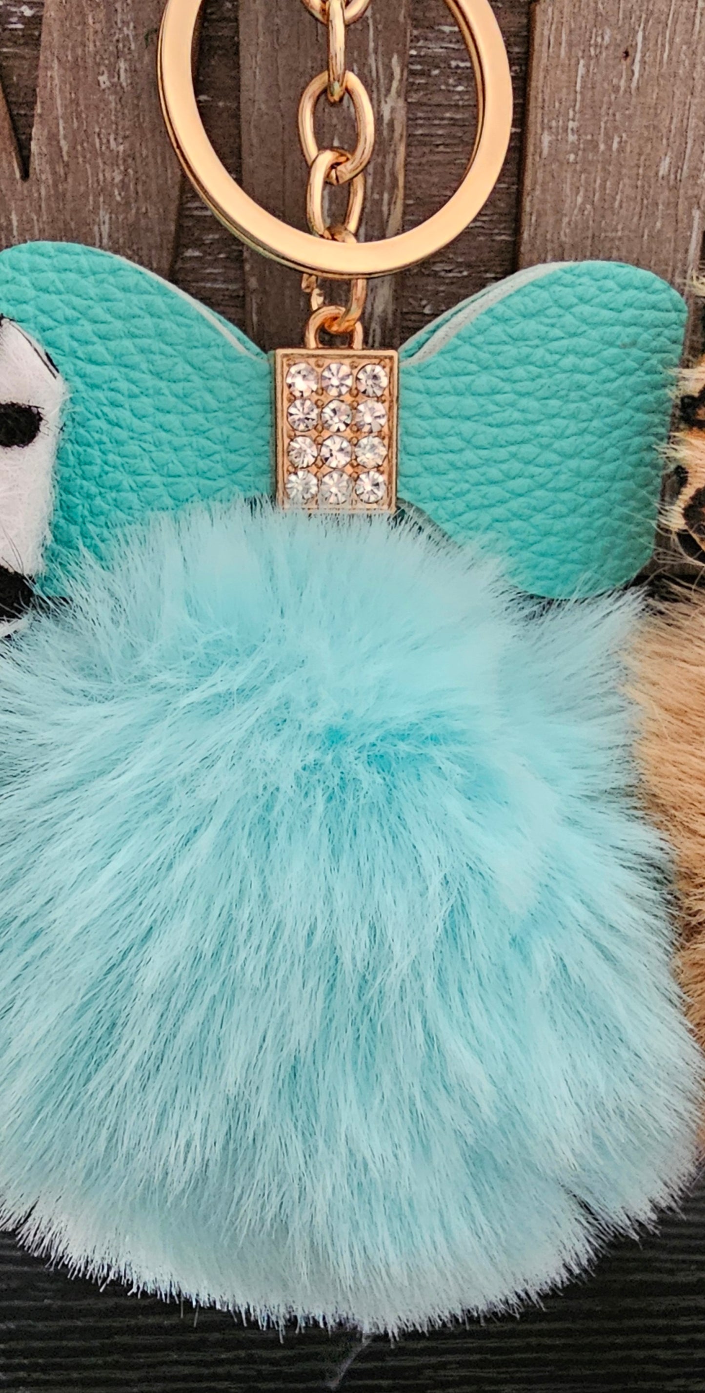 Assorted bow rhinestone pompom bag charm - Christine Boutique Glam