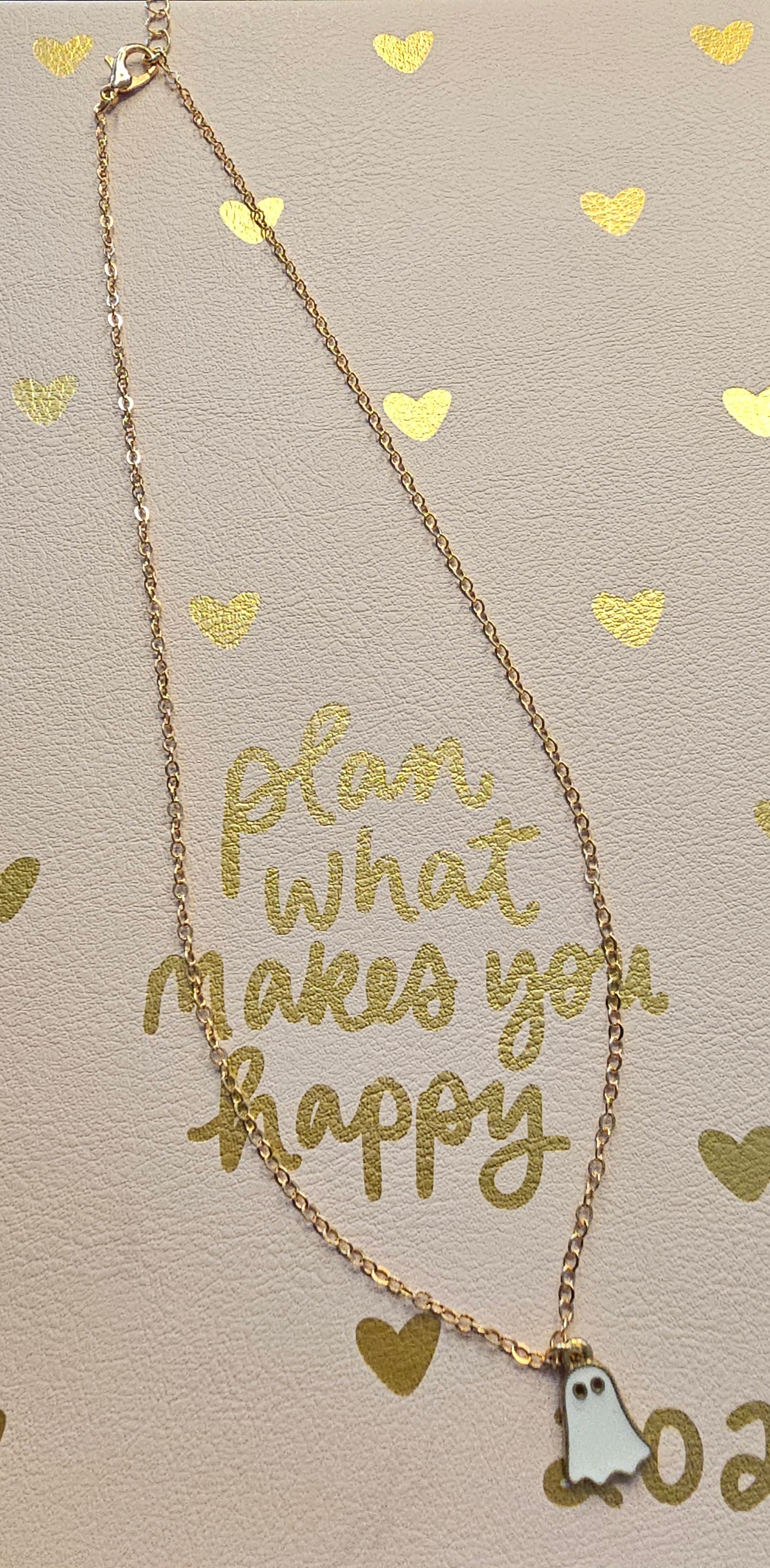 Cute Ghost Enamel Charm Necklace — Gold-Tone Minimal Pendant — Perfect Halloween / Everyday Gift - Christine Boutique Glam
