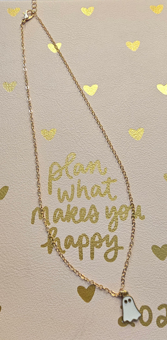 Cute Ghost Enamel Charm Necklace — Gold-Tone Minimal Pendant — Perfect Halloween / Everyday Gift - Christine Boutique Glam