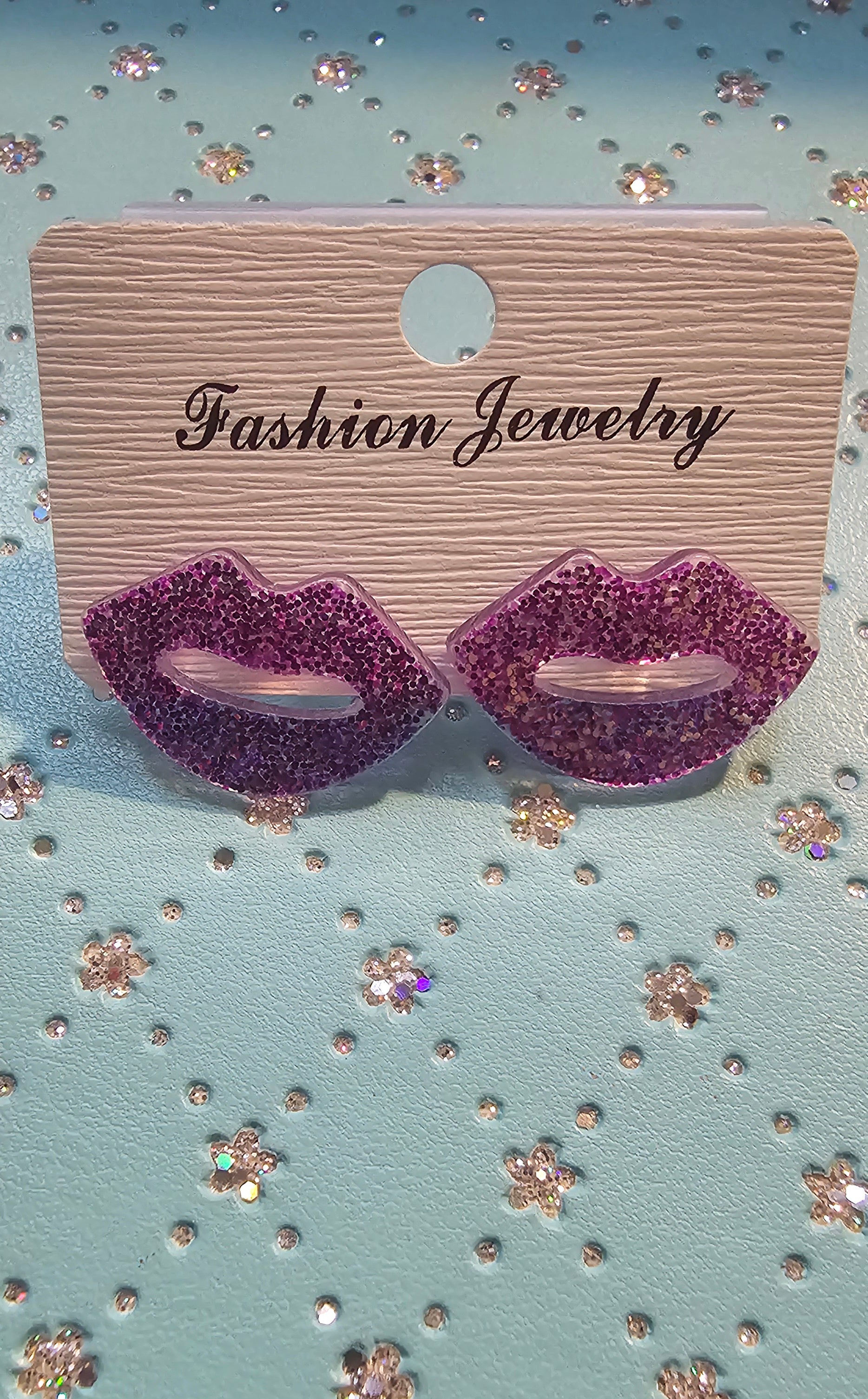 Glitter lip shape earrings 1 pair - Christine Boutique Glam