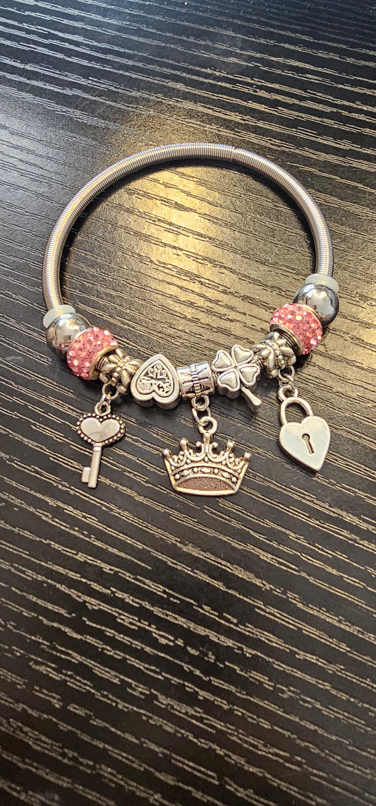 Pink Charm Crown Bracelet - Christine Boutique Glam