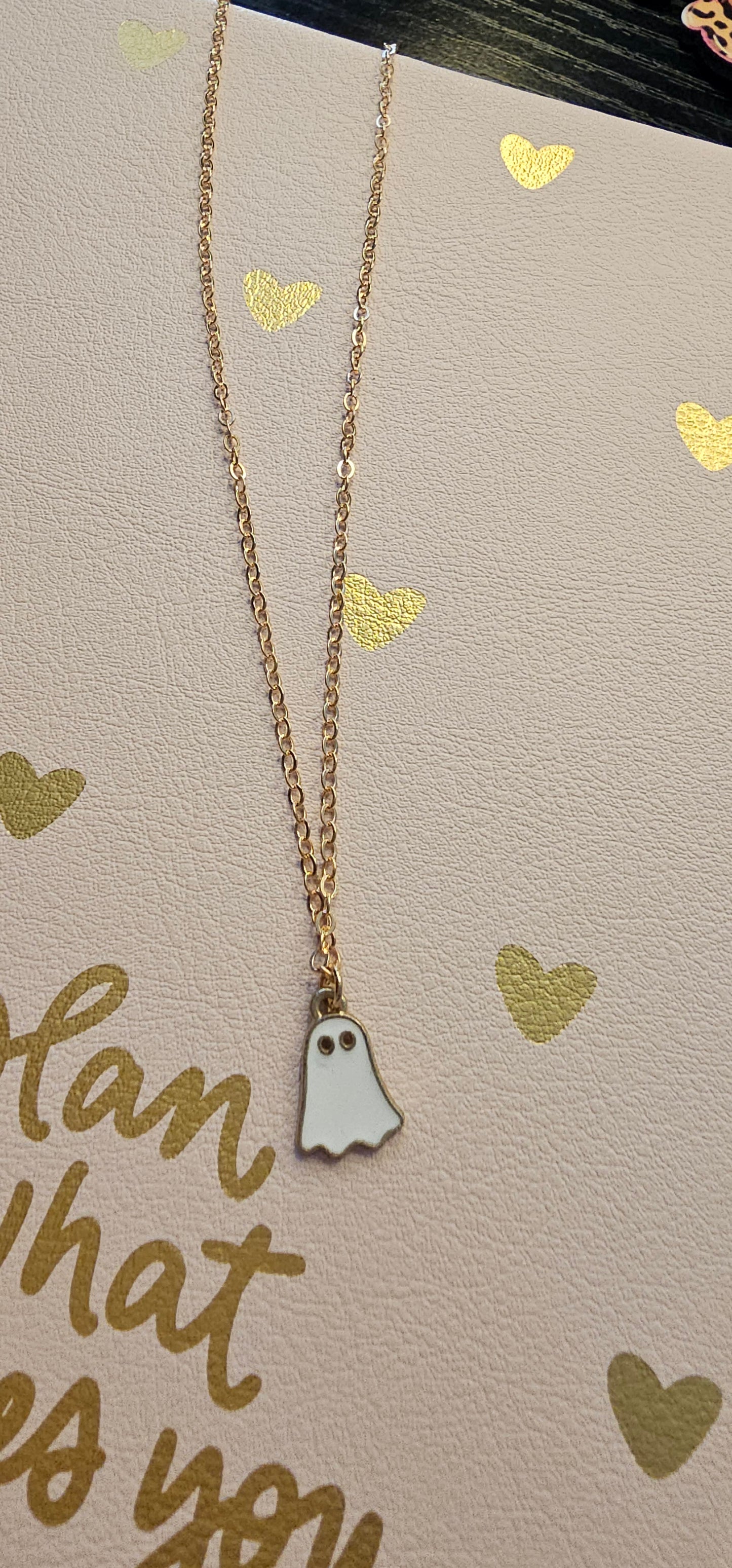 Cute Ghost Enamel Charm Necklace — Gold-Tone Minimal Pendant — Perfect Halloween / Everyday Gift - Christine Boutique Glam