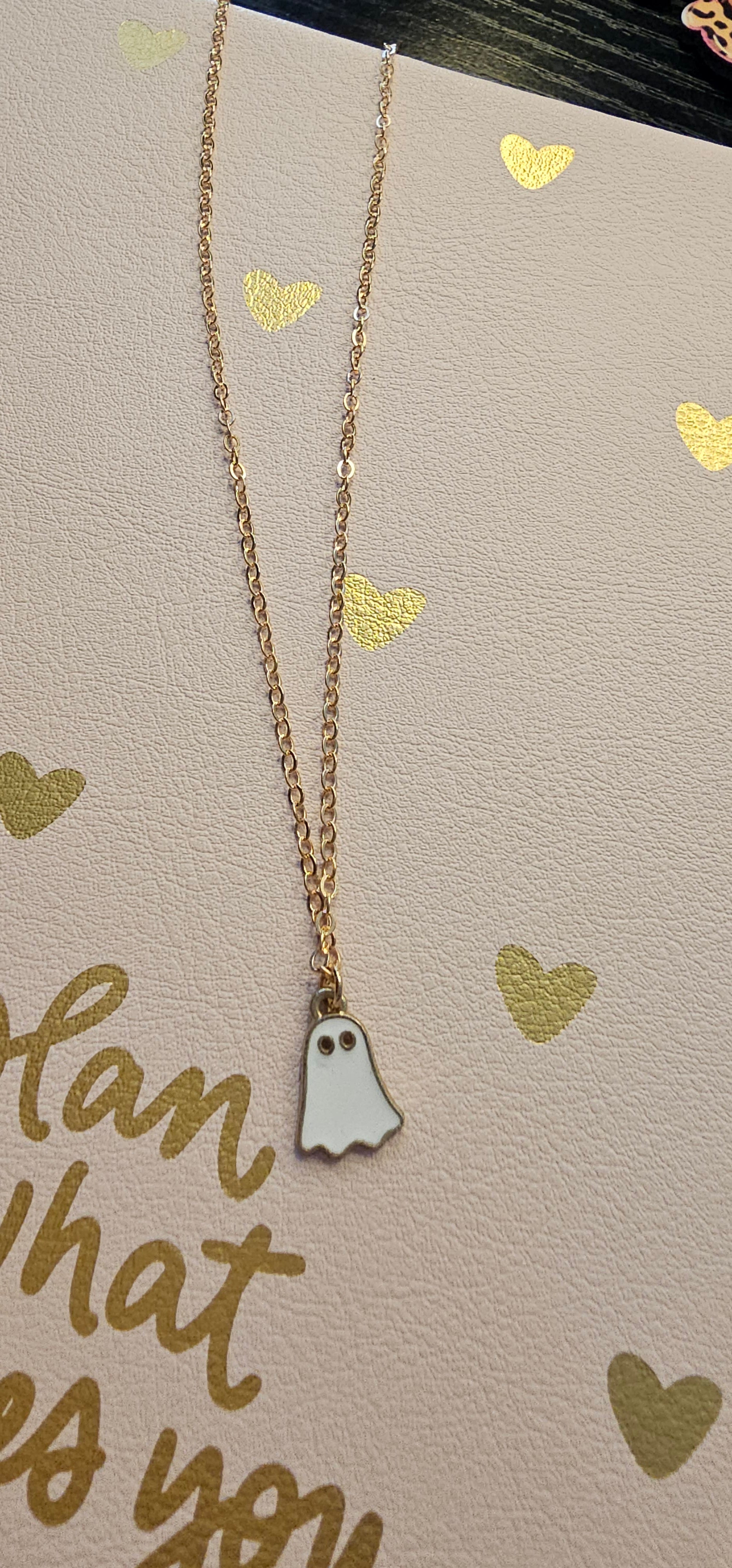 Cute Ghost Enamel Charm Necklace — Gold-Tone Minimal Pendant — Perfect Halloween / Everyday Gift - Christine Boutique Glam