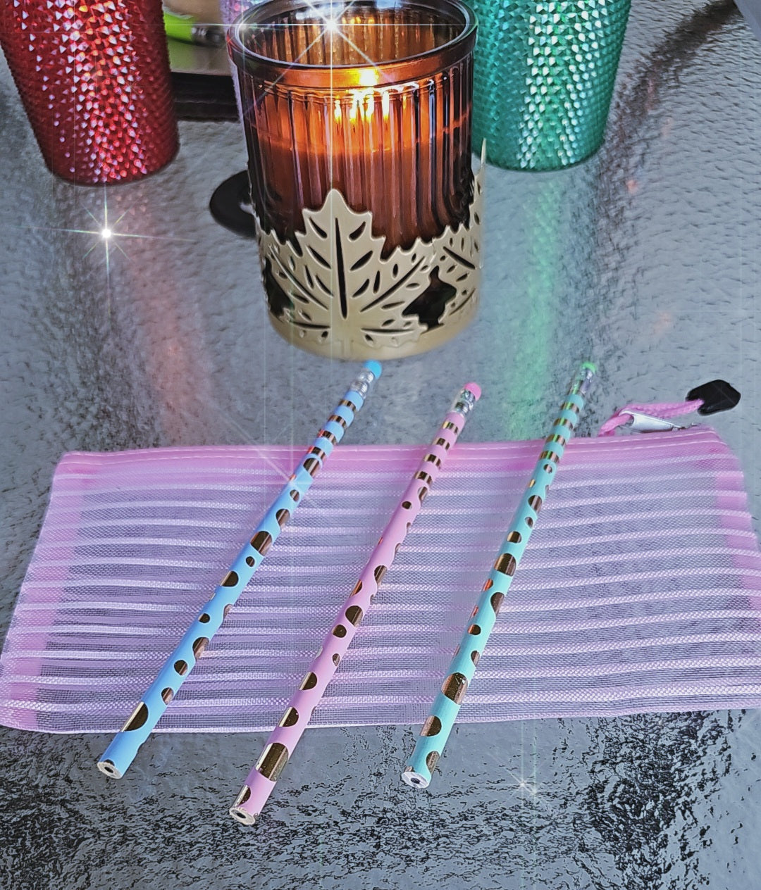 Pencil case set includes 3pc Pencils