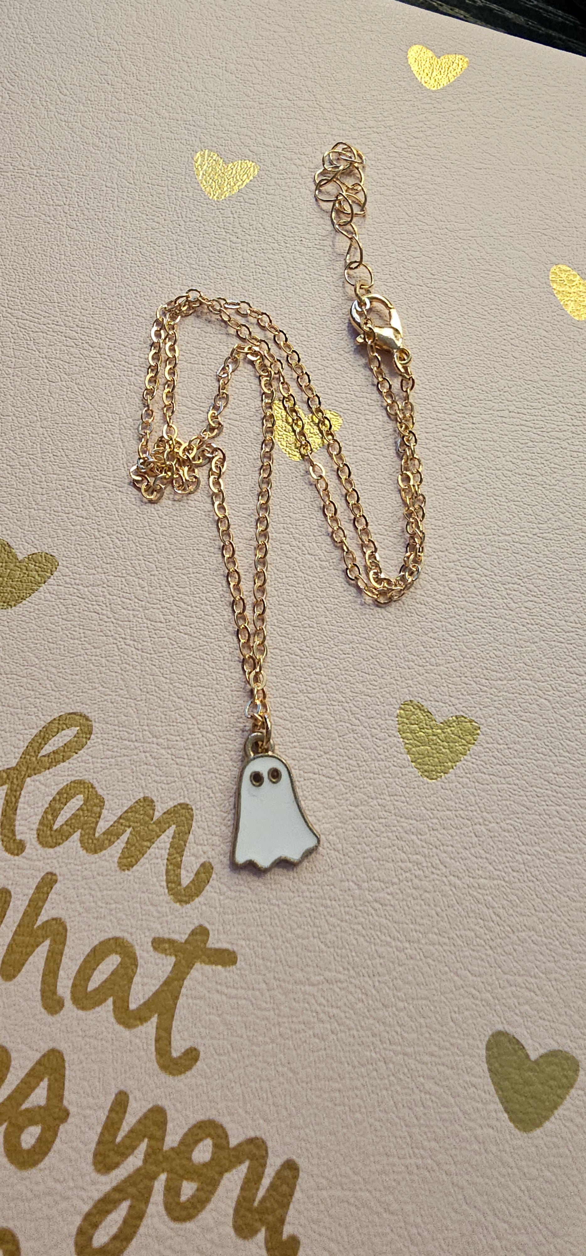 Cute Ghost Enamel Charm Necklace — Gold-Tone Minimal Pendant — Perfect Halloween / Everyday Gift - Christine Boutique Glam
