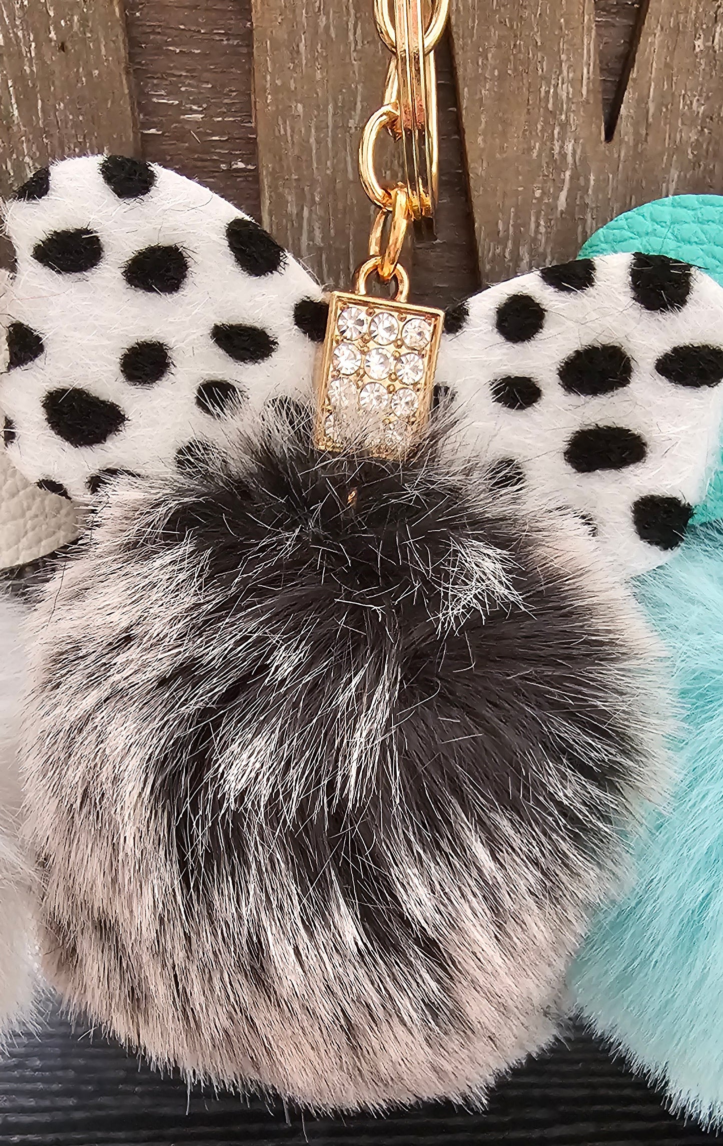 Assorted bow rhinestone pompom bag charm - Christine Boutique Glam